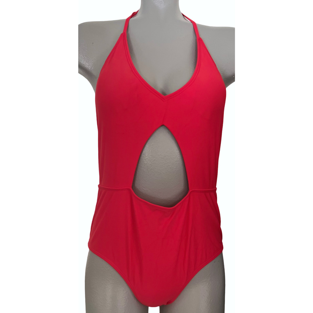 NEW EXPRESS SWIM RED CUTOUT HALTER ONE PIECE SWIMSUIT SIZE LARGE